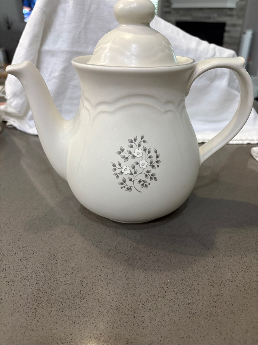 Pfaltzgraff Heirloom Teapot with Gray Floral Motif